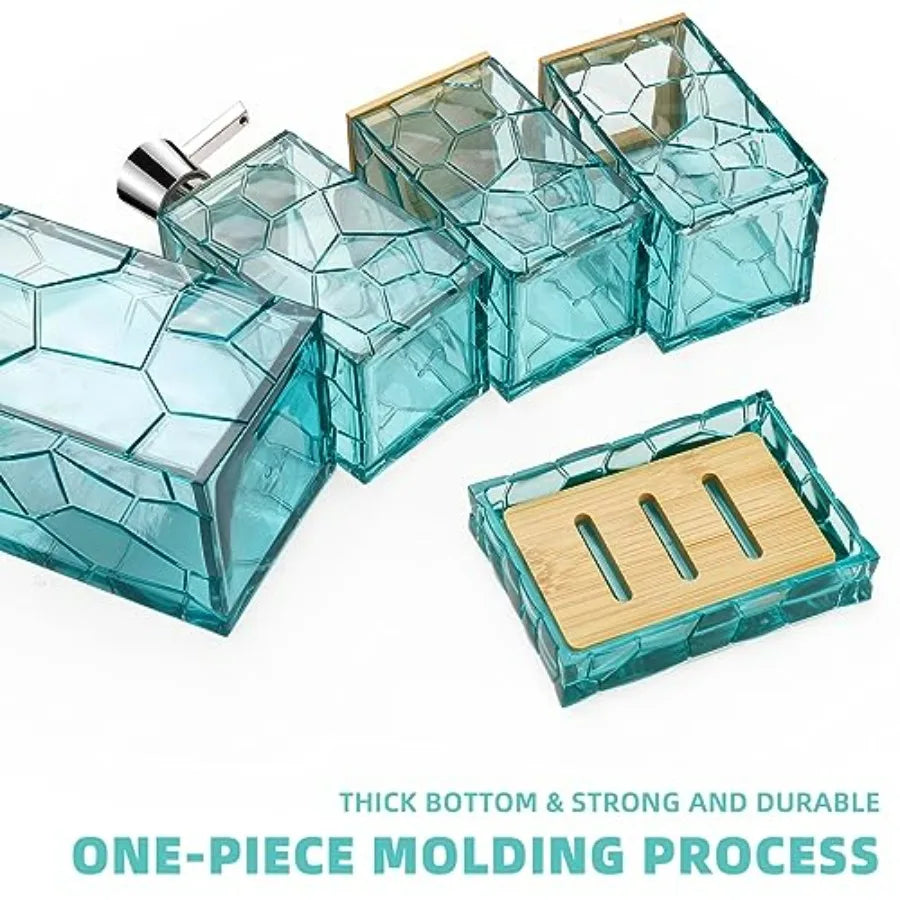 Teal Blue Beach Bathroom Accessories Set Toothbrush Holder Soap Dispenser Cotton Swabs Holder Soap Dish Toilet Brush with Holde