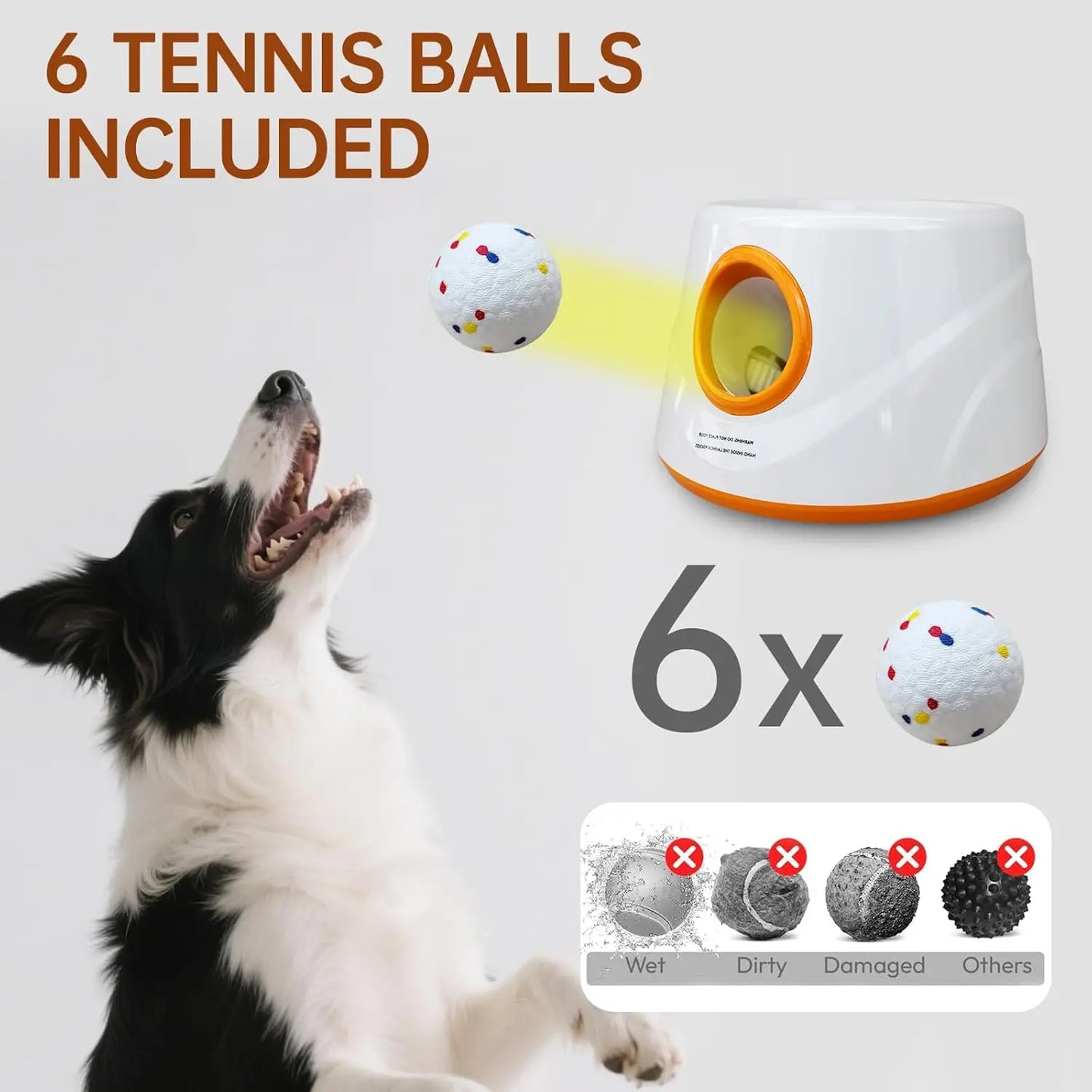 Automatic Dog Ball Launcher with 6 Tennis Balls, Adjustable Throw 20-45ft, Indoor/Outdoor Toy for Small Medium Dogs