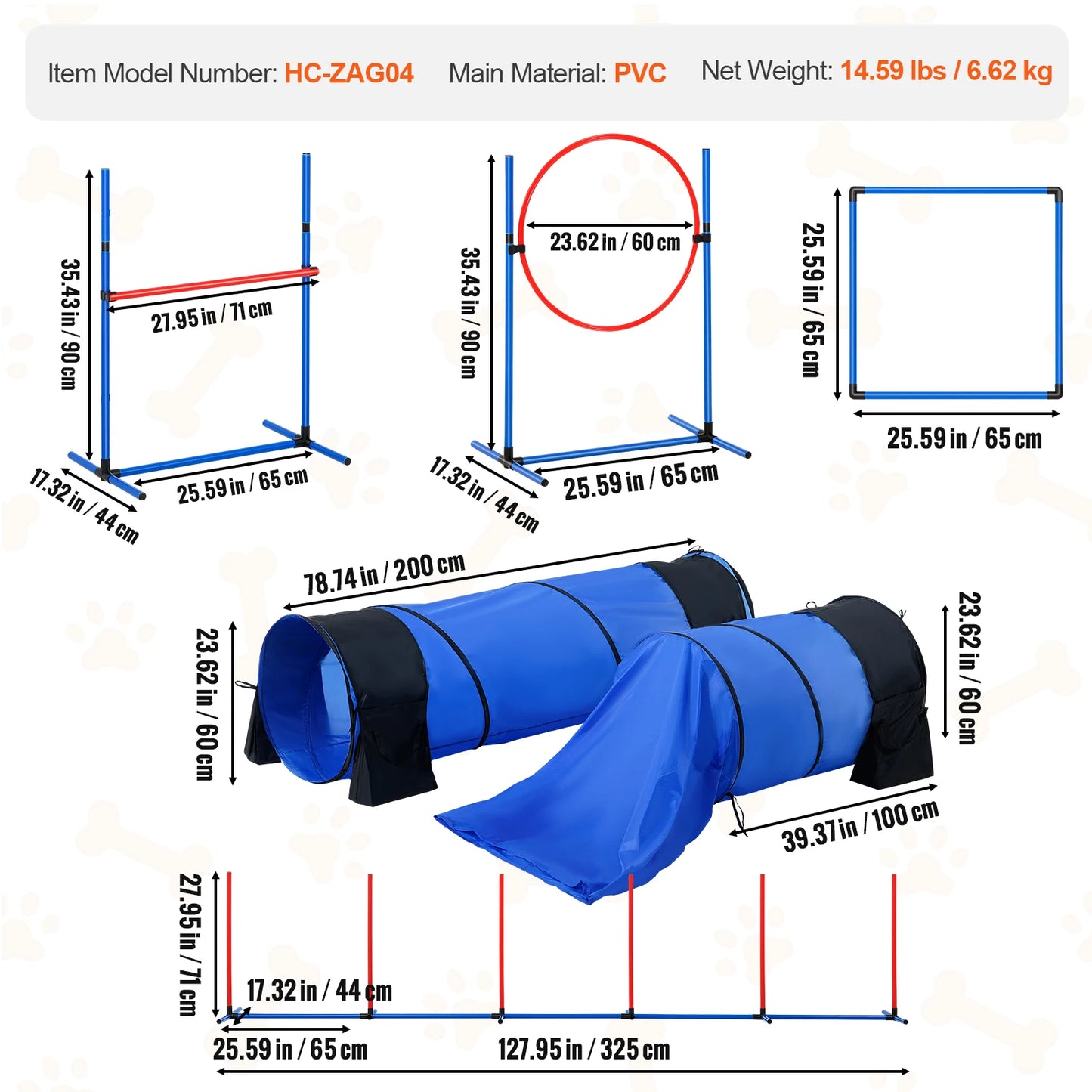 SucceBuy Dog Agility Training Equipment 4 PCS Set with Adjustable High Hurdles 6 Weave PolesJump Ring Square Pause Box Whistle