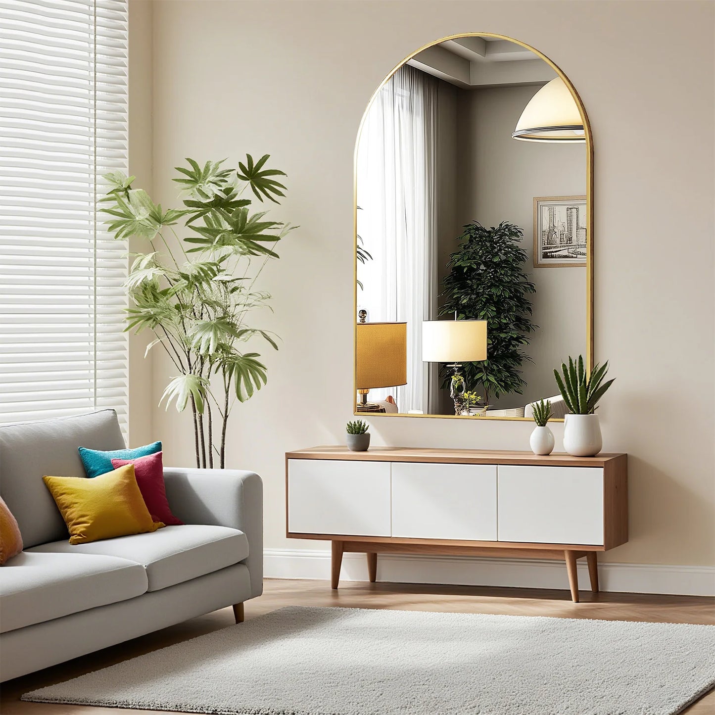 26"x38" Arched Metal Framed Bathroom Mirrors for Wall  Hanging Mirror Glass Mirror Modern Wall Decor For Bedroom Entryway