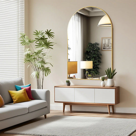 26"x38" Arched Metal Framed Bathroom Mirrors for Wall  Hanging Mirror Glass Mirror Modern Wall Decor For Bedroom Entryway