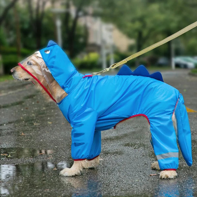 Large Dog Dinosaur Raincoat, Four-Legged Waterproof Clothes.