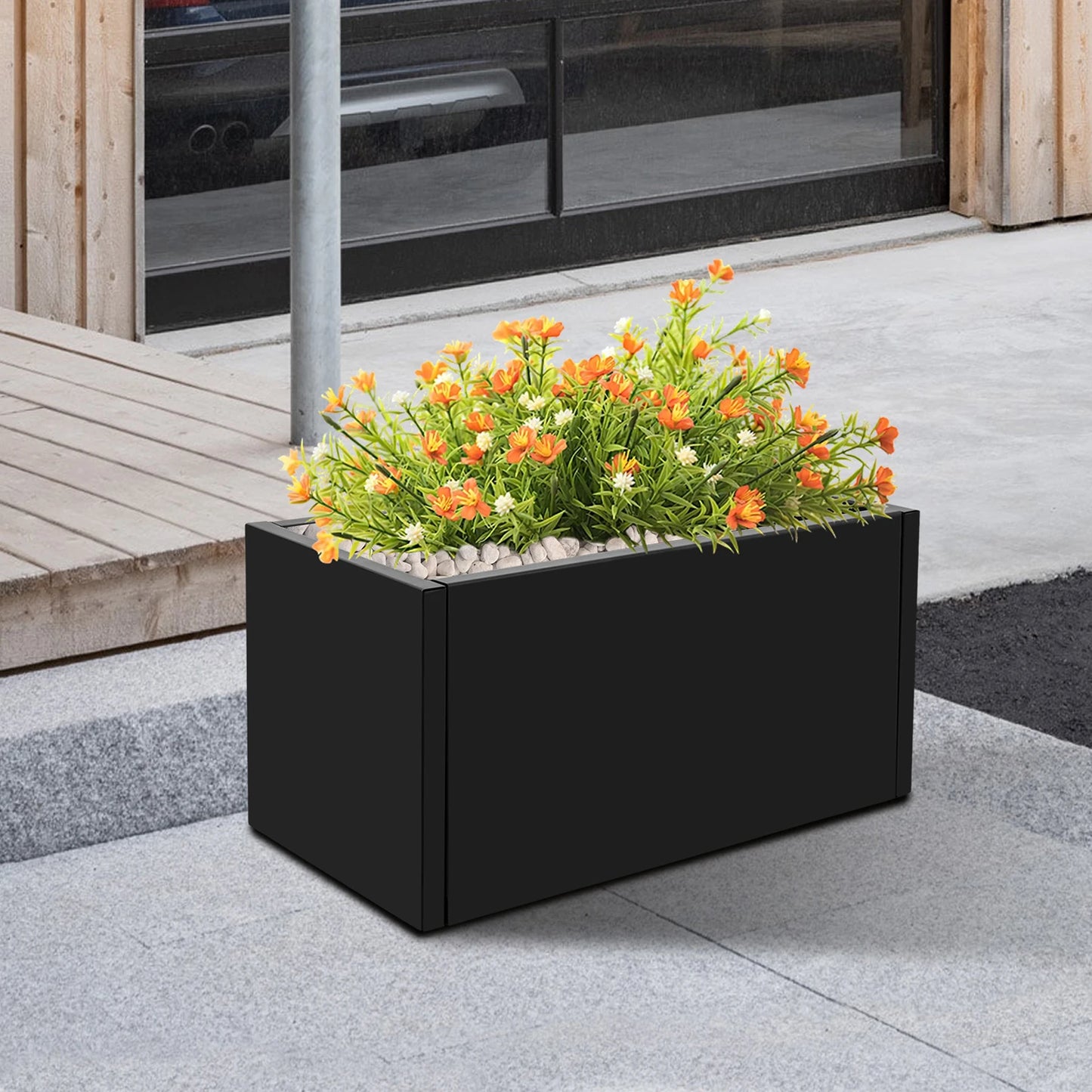 Large Metal Planter Box Outdoor, Rectangular Steel Garden Planter for Plants, 25x12x12 Inch Rustproof Flower Box for Patio Lawn