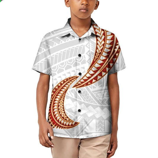 Custom Printed Polynesian Aloha Shirts For Boy Toddler Summer Hawaiian Short-Sleeve Shirt For Kids Plus Size