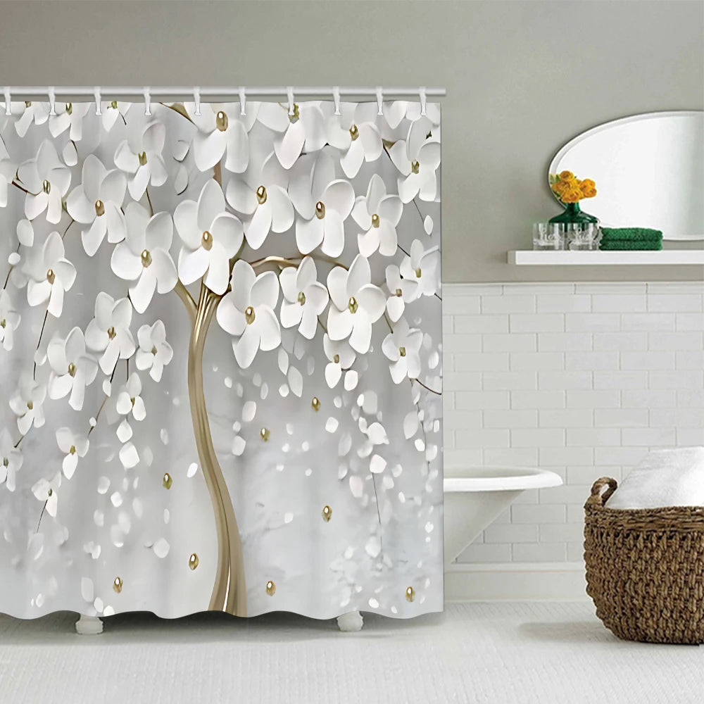 Golden Flower Tree Bathroom Four-piece Set - Avant-garde Waterproof Shower Curtain, creating a complete bathroom kit