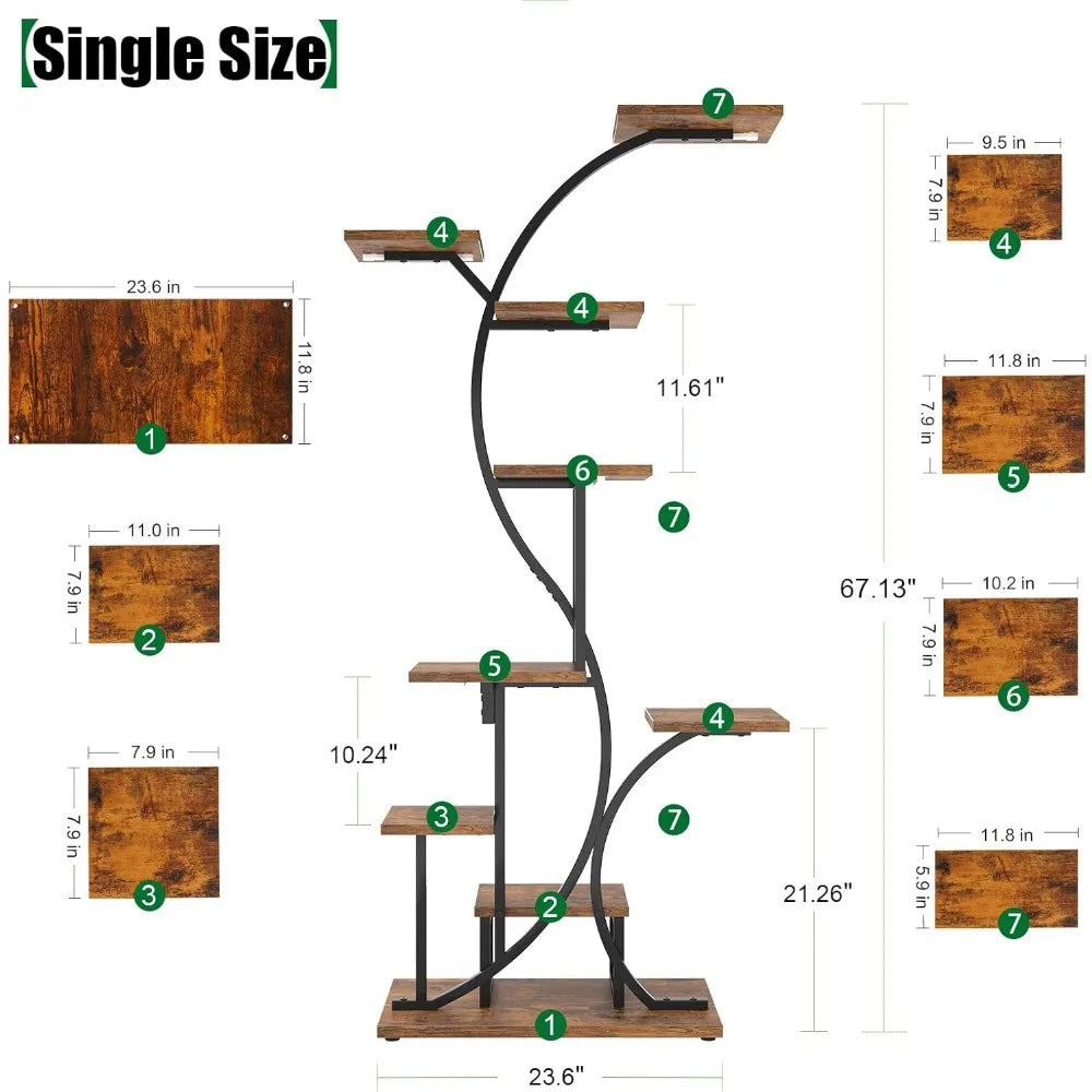 S Shaped Plant Stand Indoor with Grow Lights - 7 Tier Plant Shelf, Multi Display Shelf, Ideal for Living Room, Patio, or Balcony