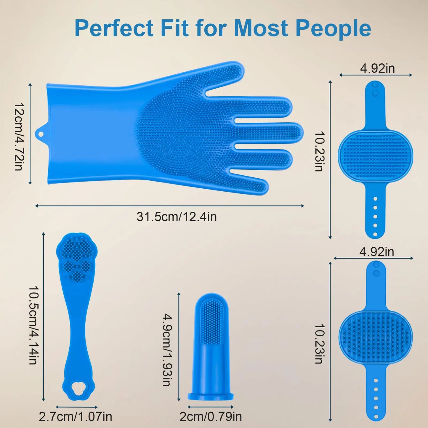 6-PCS Pet Grooming Kit; Silicone Dog Washing Gloves, Dog Toothbrush Finger, Dog Bath Gloves for Dog Cat Bathing Massaging & Grooming