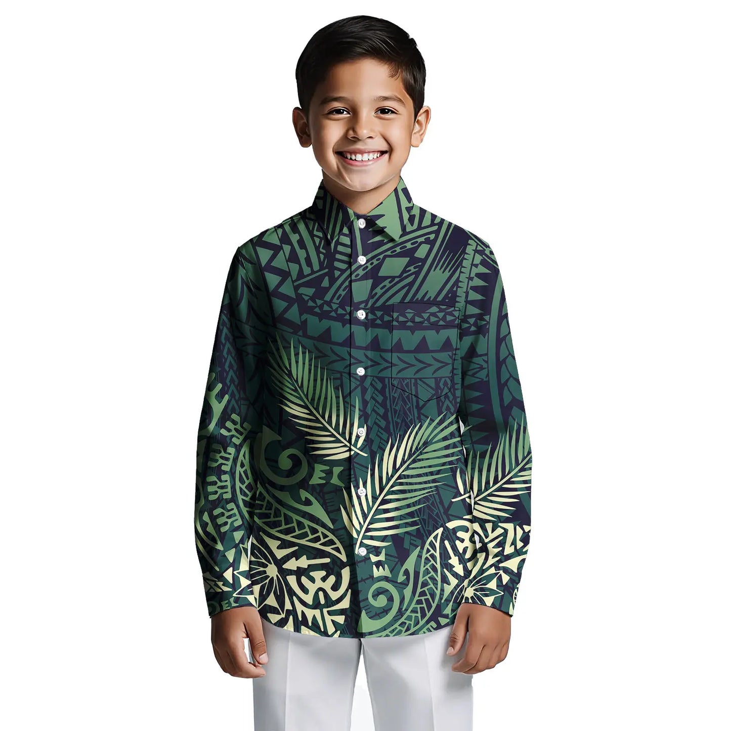 Custom Print on Demand Boys Beach Tropical Hawaii Shirt Boy Polynesian Tribal Button Down Aloha Long Sleeve Boys Shirts