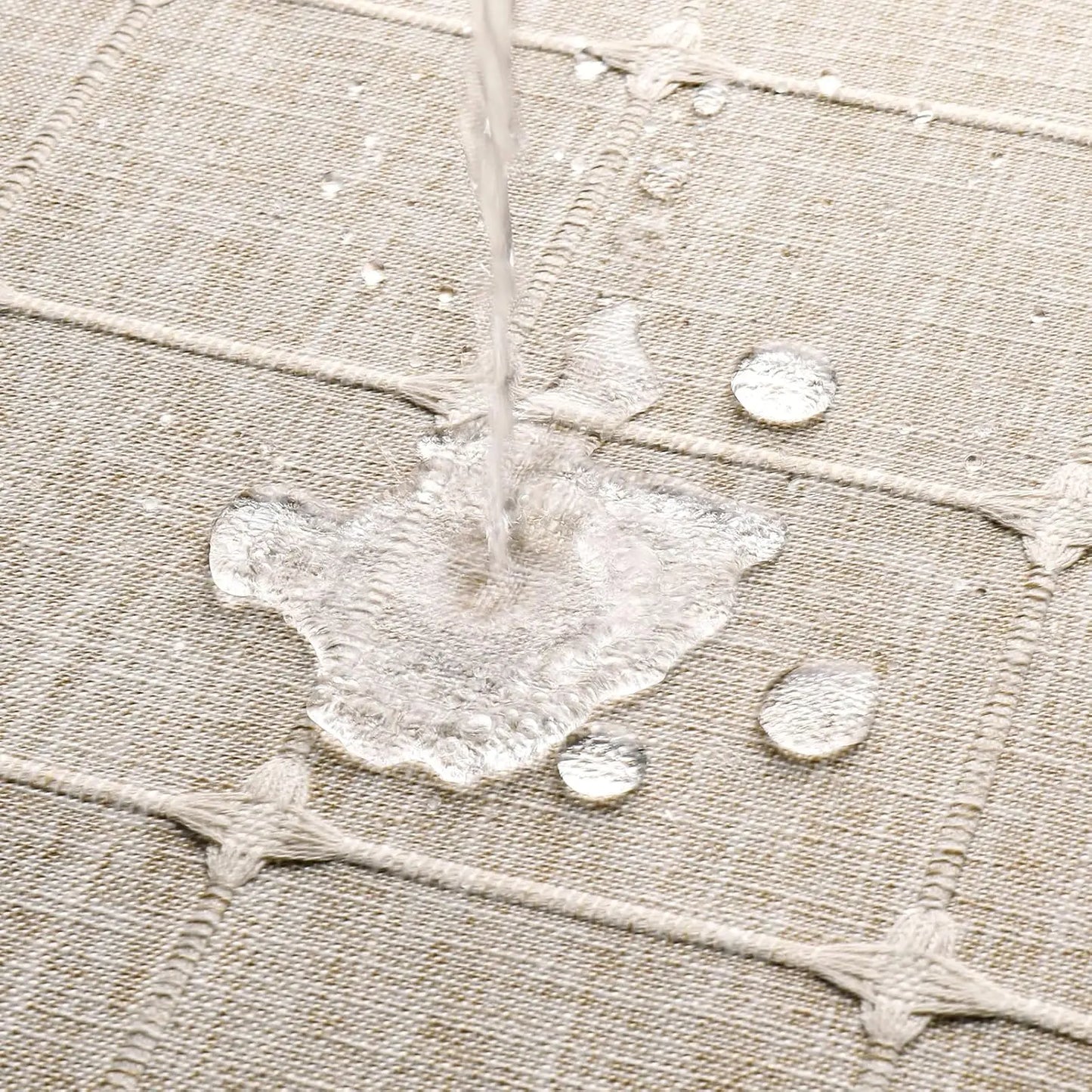 Tan Boho Double Swag Shower Curtain, Polyester Linen Fabric for Farmhouse Bathroom Decor with Hooks, 72x72 Inches