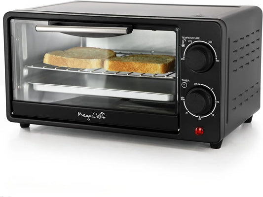 9.5 Quart Electric Counter Top 2 Slice Toaster Oven with Built in Timer, Bake, Broil, Toast (Black)