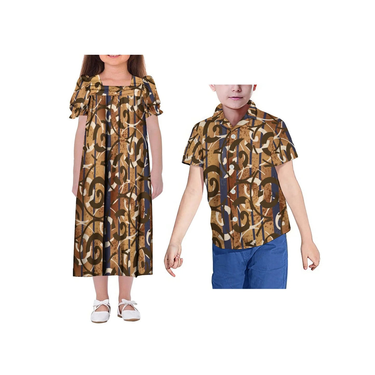 Polynesian Custom Women'S Mumu Dress New Children Skirt Summer Short Sleeve Suit Men'S Shirt