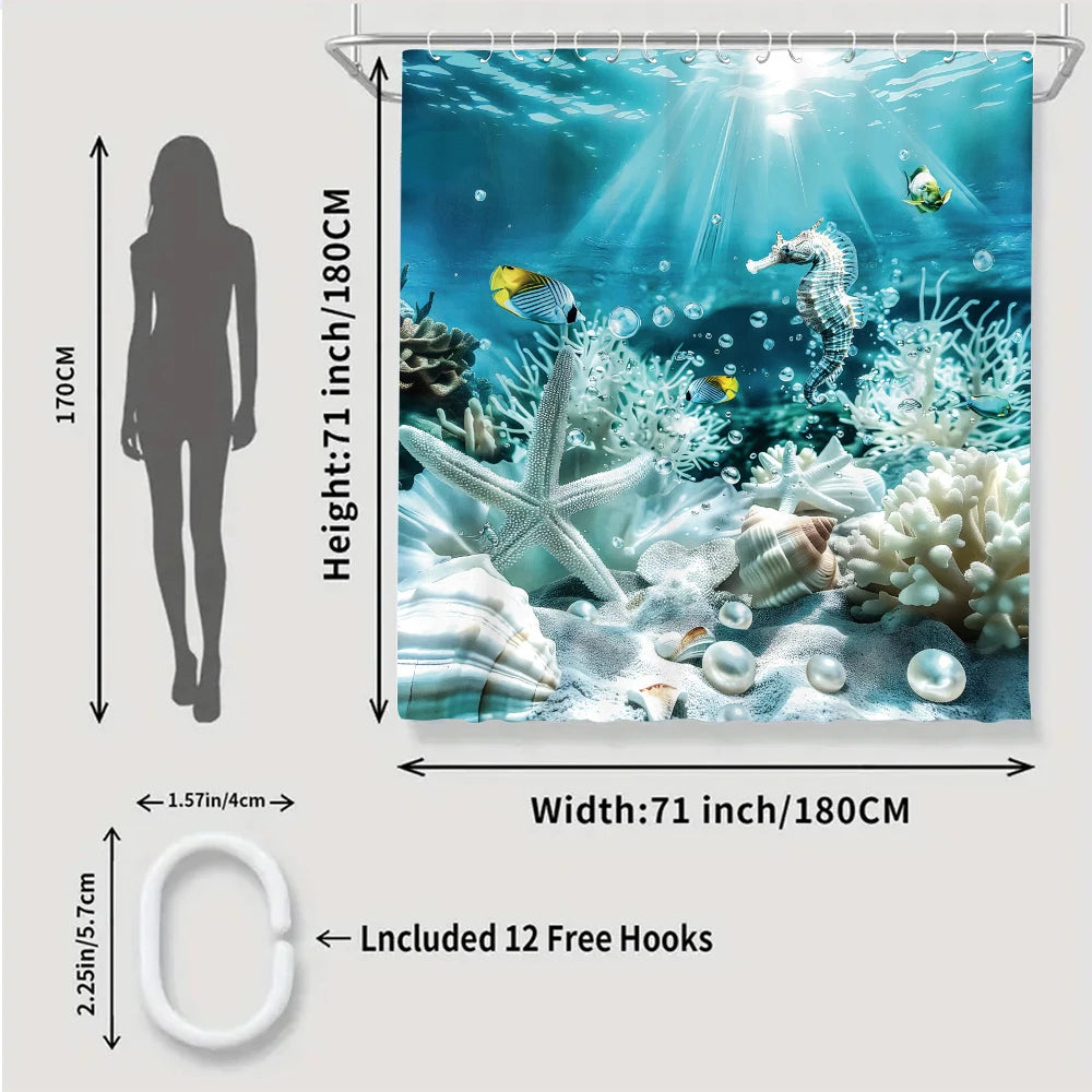Ocean Bathroom Four-piece Set - Avant-garde Waterproof Shower Curtain, creating a complete bathroom kit
