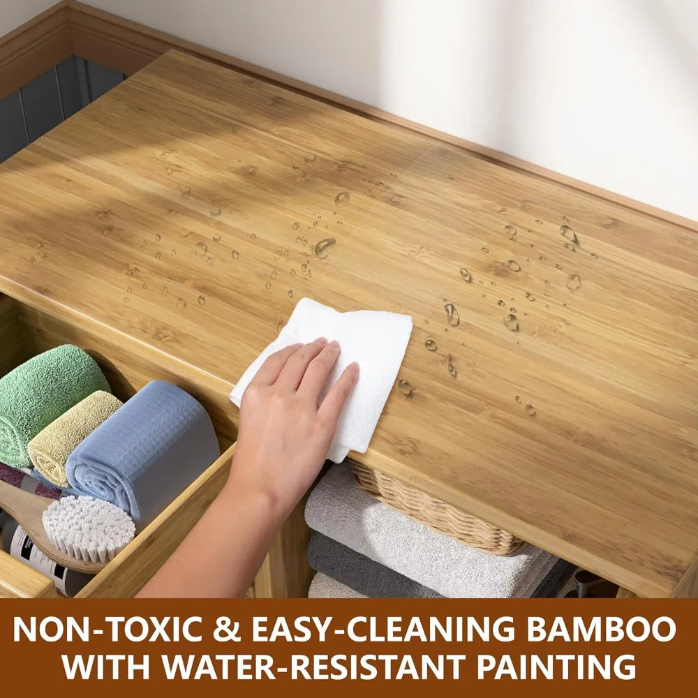 Freestanding Bamboo Bathroom Cabinet with Removable Shelves and Waterproof Coating