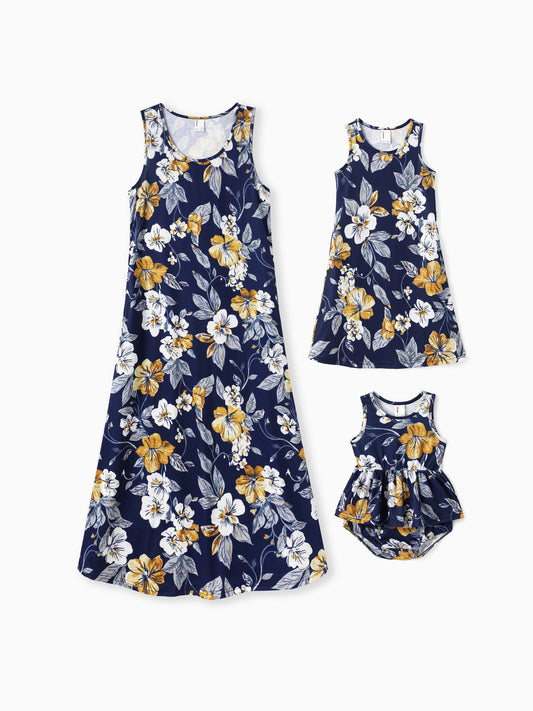 Matching Family Floral Print Sleeveless Dress for Mommy and Me