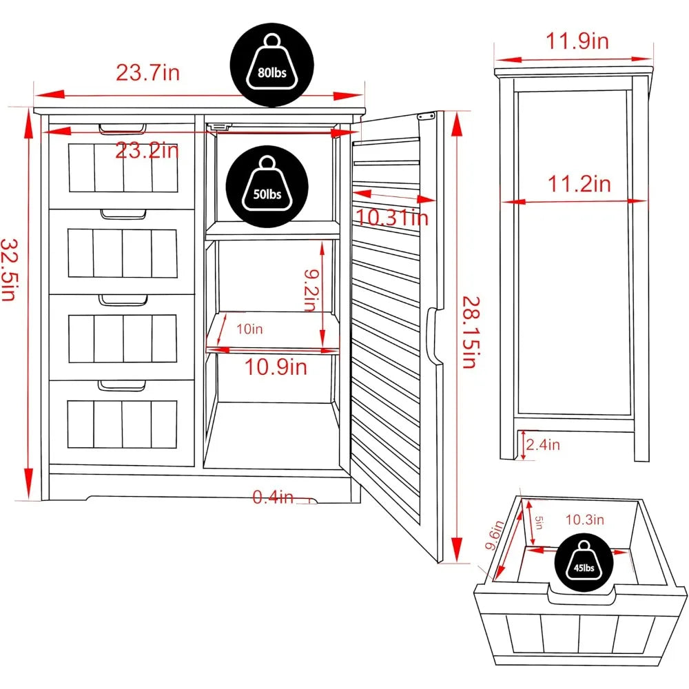 Freestanding Bamboo Bathroom Cabinet with Removable Shelves and Waterproof Coating