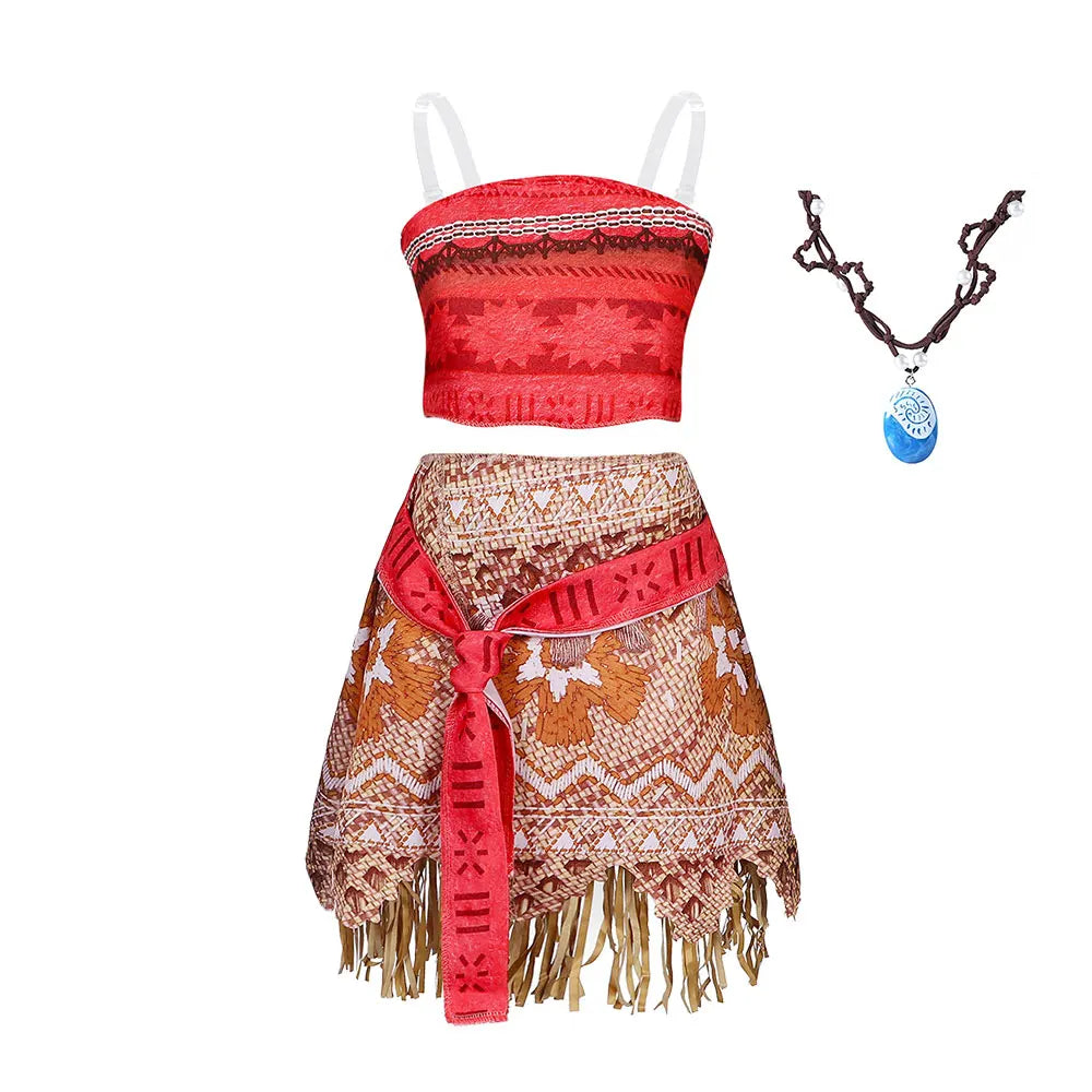 Costume Moana Two Pieces Dress up for Girls Polynesian Style Vaiana Princess Costume Halloween