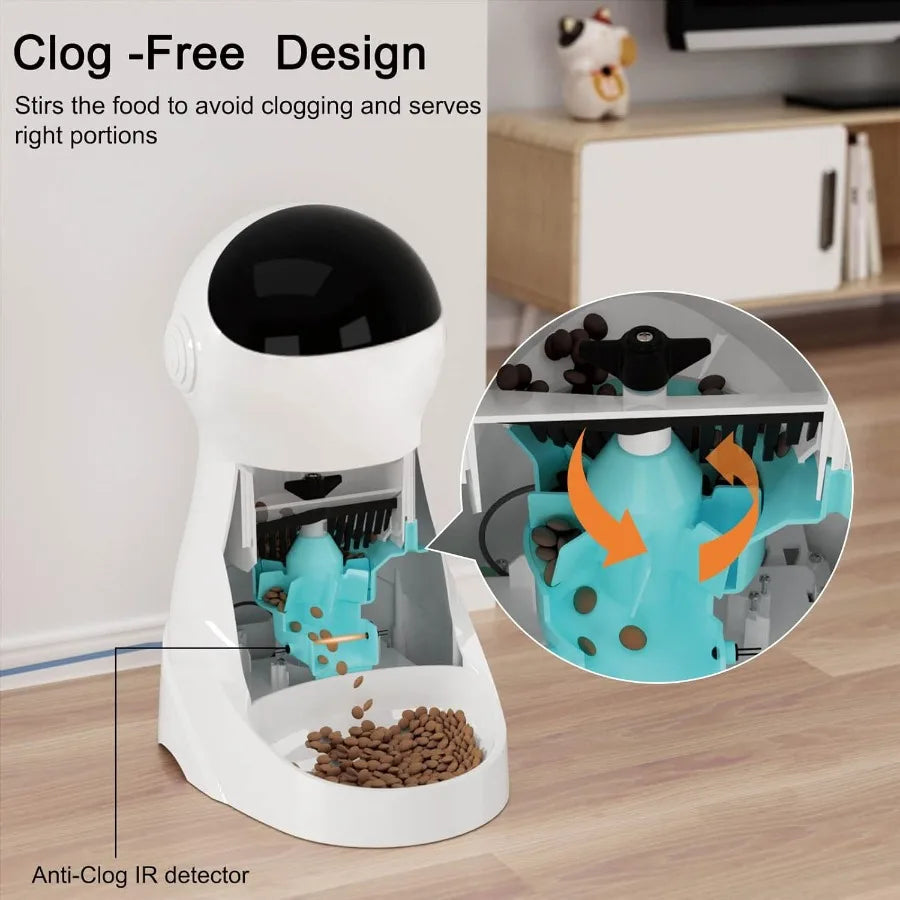 Automatic Cat Feeder 101oz/3L Timed Cat Feeder for Dry Food with Anti-Clog Design Up to 4 Meals with Portion Control Dual Power