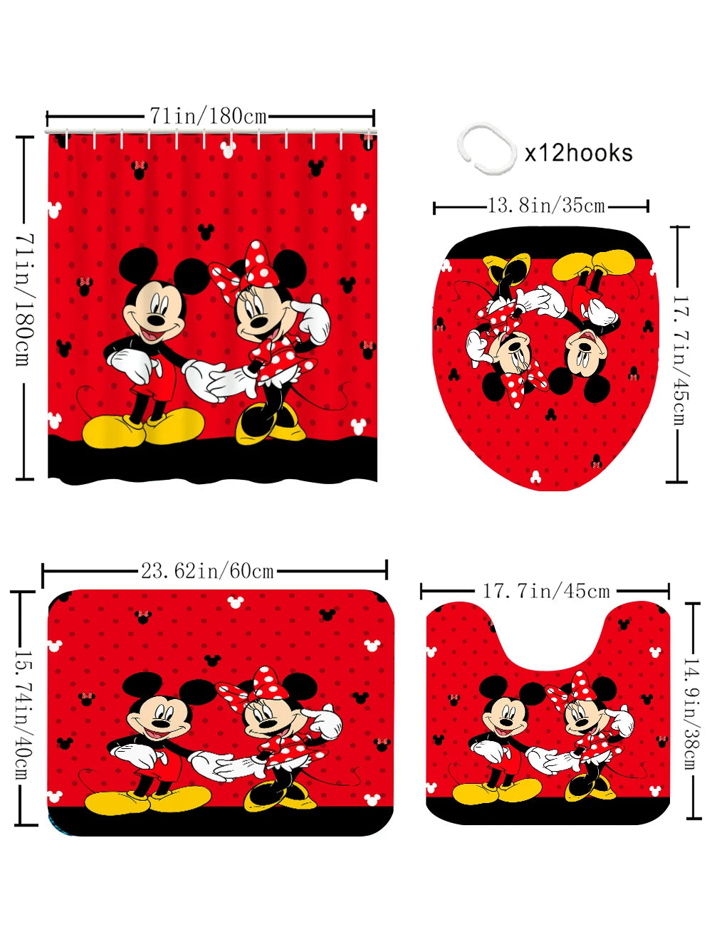Disney Mickey Mouse Bathroom Four-piece Set - Avant-garde Waterproof Shower Curtain, creating a complete bathroom kit