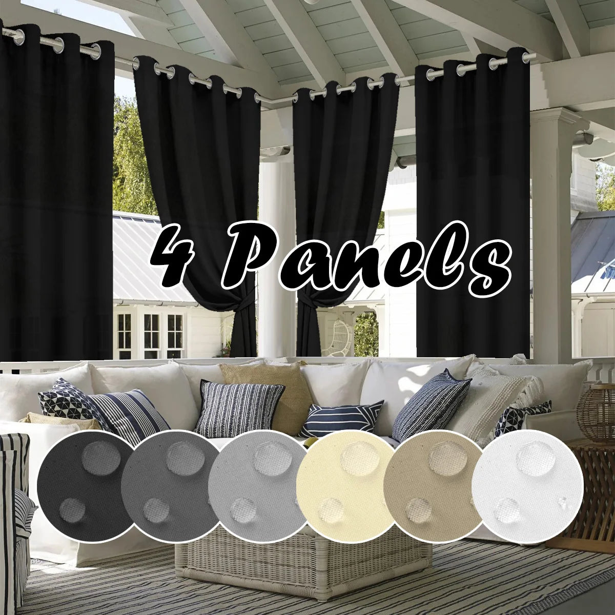 4PCS Waterproof Privacy Outdoor Curtain, Used For Pergolas, Front Porches, Awnings, And Protect Against Wind And Rain