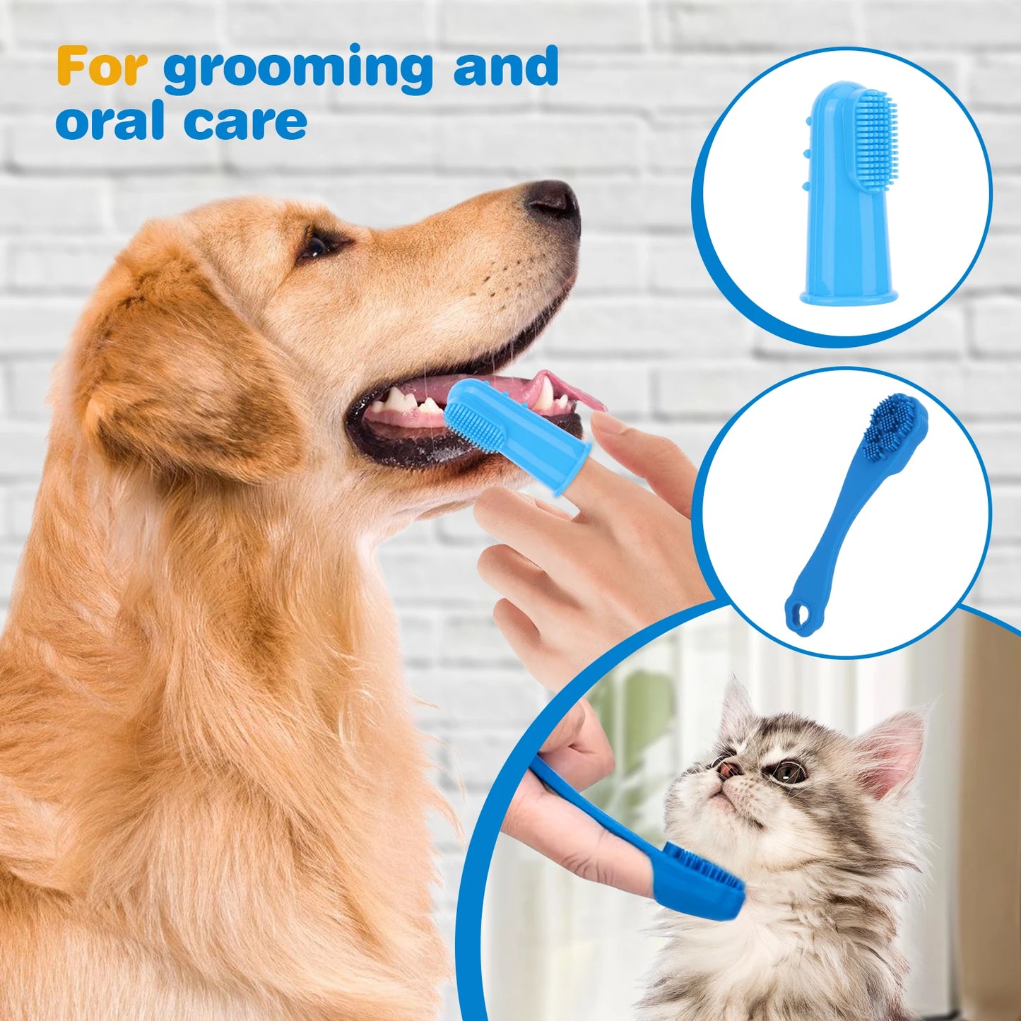 6-PCS Pet Grooming Kit; Silicone Dog Washing Gloves, Dog Toothbrush Finger, Dog Bath Gloves for Dog Cat Bathing Massaging & Grooming