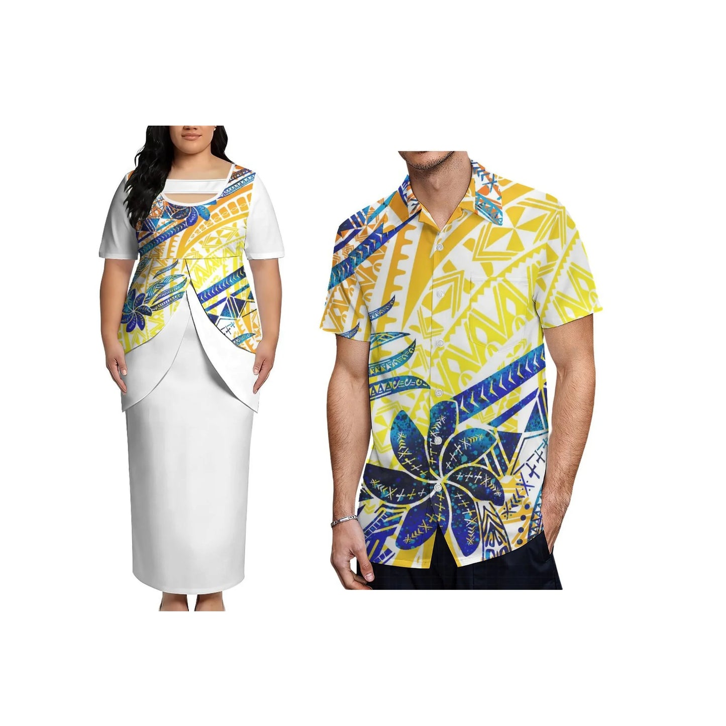 New Arrival Polynesian Tribal Print  Custom Puletasi Samoa Print Dress Two Piece Overlay Bodycon Maxi Dress