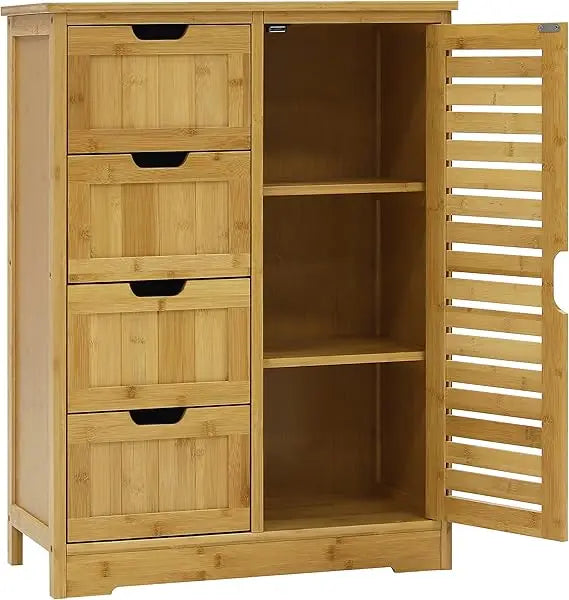 Freestanding Bamboo Bathroom Cabinet with Removable Shelves and Waterproof Coating