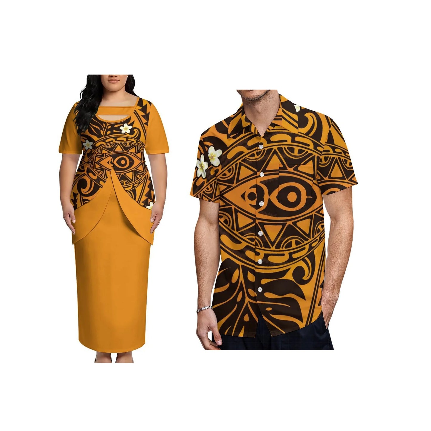 New Arrival Polynesian Tribal Print  Custom Puletasi Samoa Print Dress Two Piece Overlay Bodycon Maxi Dress