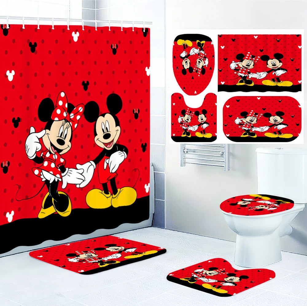 Disney Mickey Mouse Bathroom Four-piece Set - Avant-garde Waterproof Shower Curtain, creating a complete bathroom kit