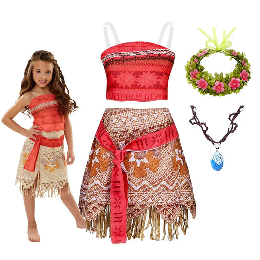 Costume Moana Two Pieces Dress up for Girls Polynesian Style Vaiana Princess Costume Halloween