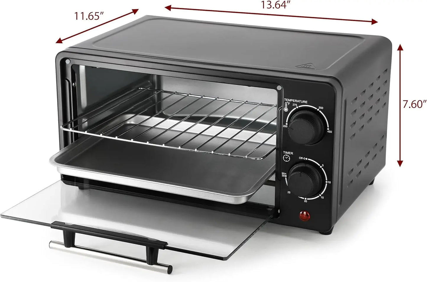 9.5 Quart Electric Counter Top 2 Slice Toaster Oven with Built in Timer, Bake, Broil, Toast (Black)