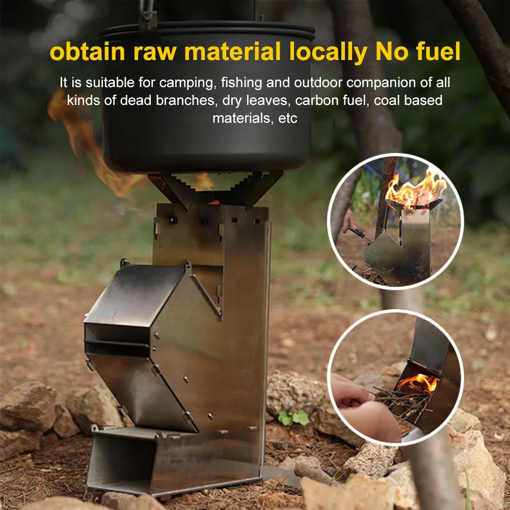 BBQ Rocket Stove Stainless Steel Cooking Stove Portable Collapsible Camping Stove Outdoor Wood Burning for Traveling BBQ Picnic