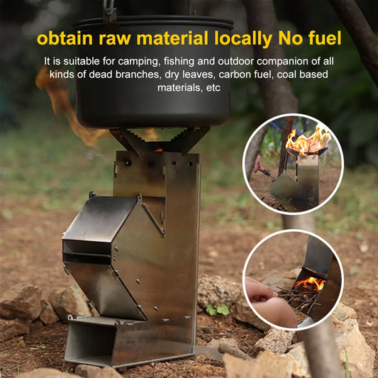 BBQ Rocket Stove Stainless Steel Cooking Stove Portable Collapsible Camping Stove Outdoor Wood Burning for Traveling BBQ Picnic