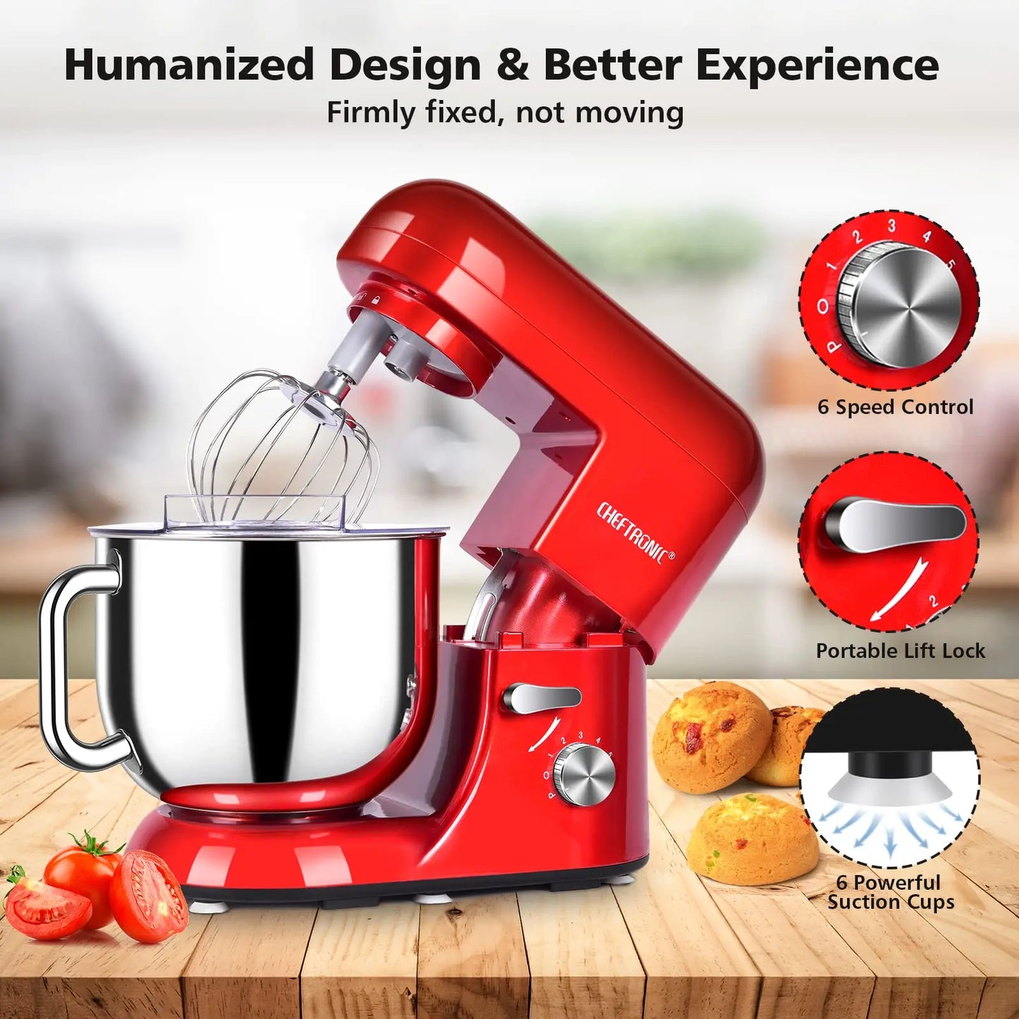 1pc  Stand Mixer, 7 Qt Tilt-Head Electric Household Stand Mixer - 650W 6-P Speed, US Plug, Frother for milk