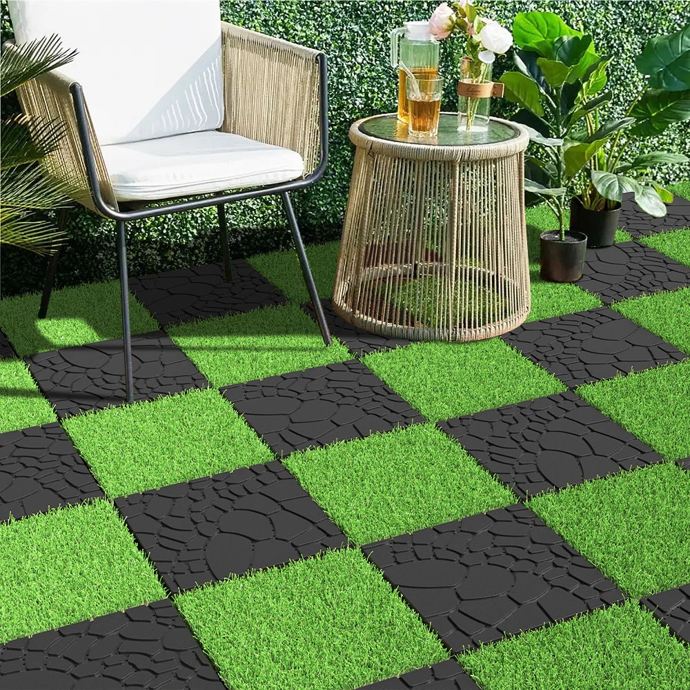 Stone texture 12" Patio Deck Tiles, DIY Module Interlocking Decking Tiles Floor Tile,Easy and Quick Installation Court Tiles