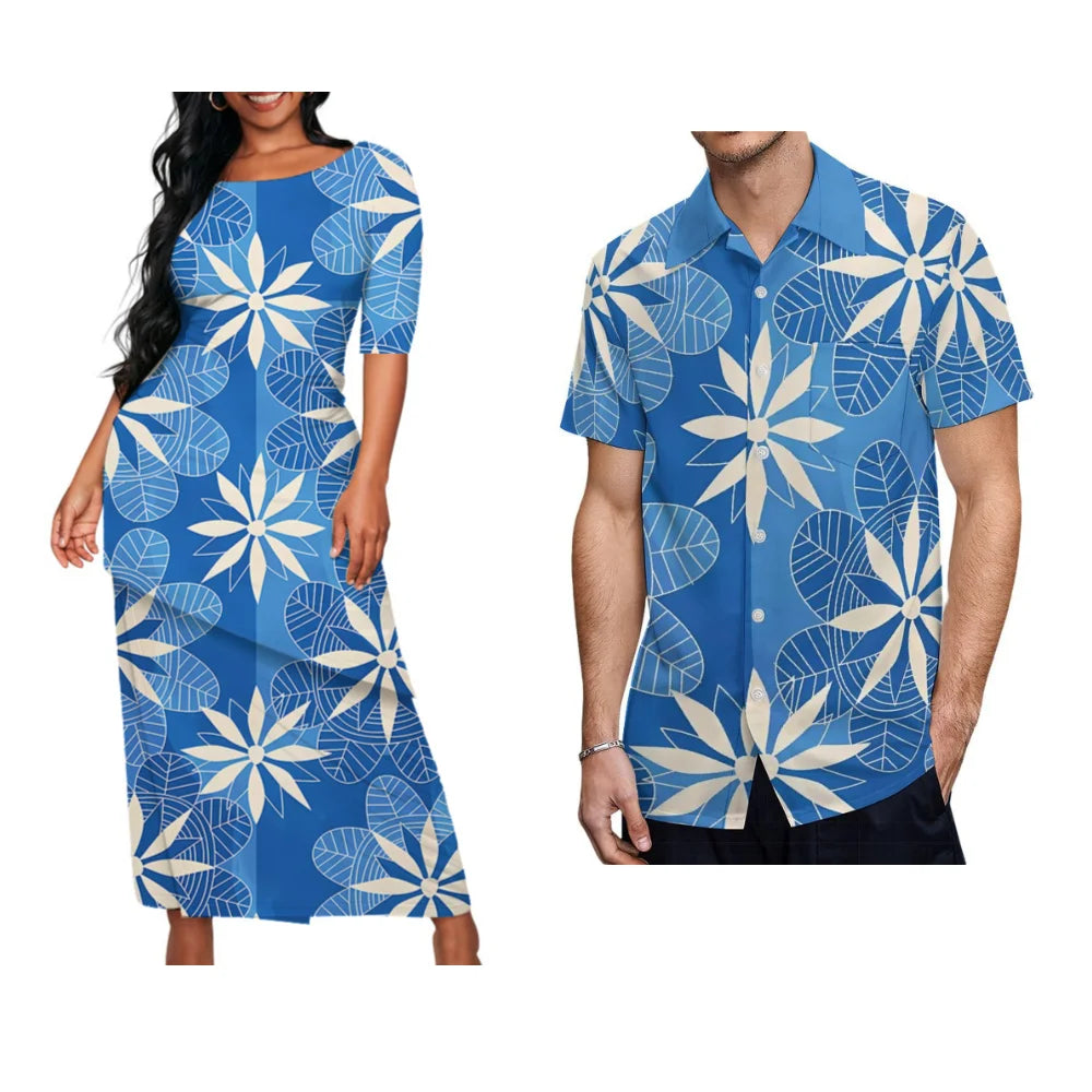 Polynesian Floral Print Custom Summer Crew-Neck Puletasi Diagonal Design New Set  Matching Clothing