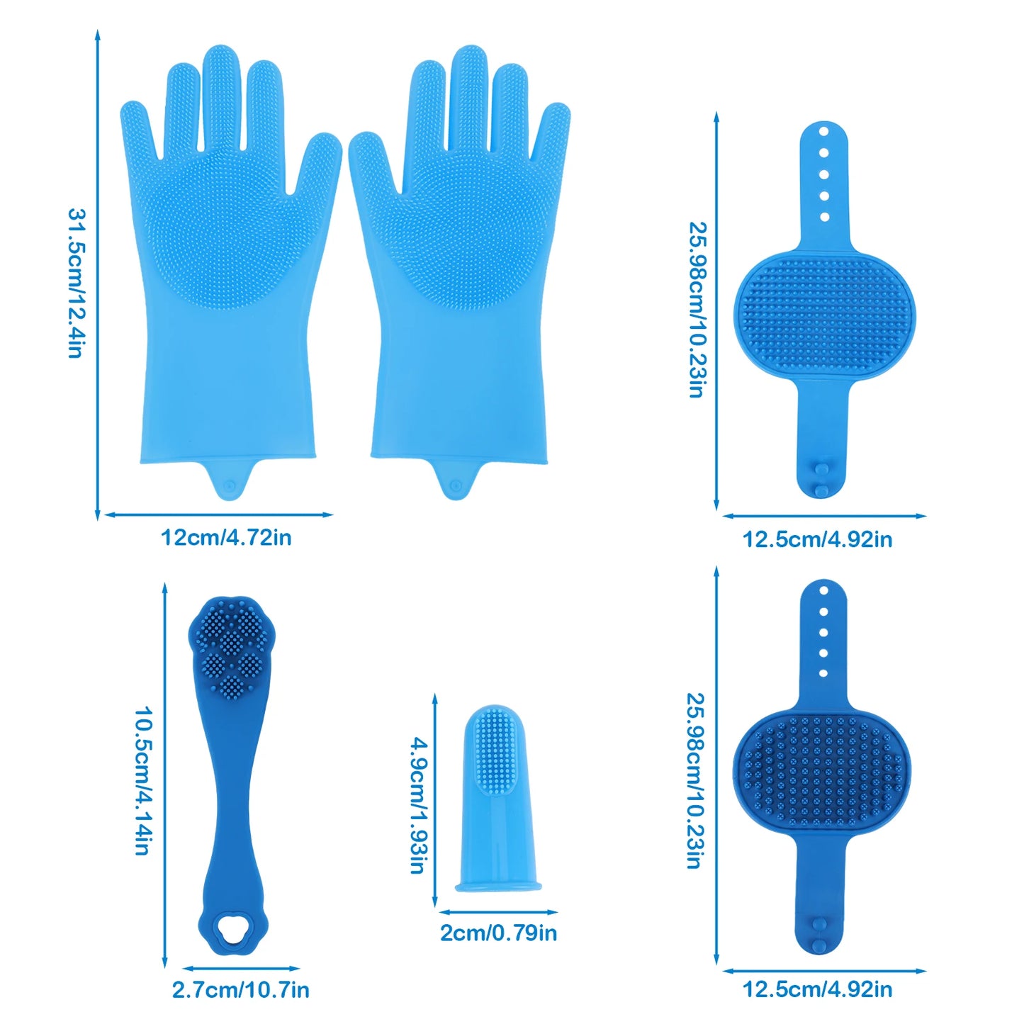 6-PCS Pet Grooming Kit; Silicone Dog Washing Gloves, Dog Toothbrush Finger, Dog Bath Gloves for Dog Cat Bathing Massaging & Grooming