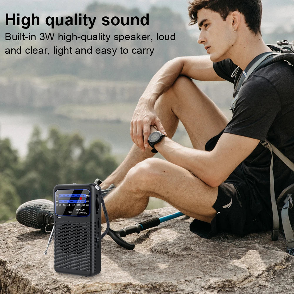 Portable AM/FM/SW Radio Battery Operated Radio with LED Flashlight Pocket Radio with Earphone Jack Gifts for Seniors Elderly