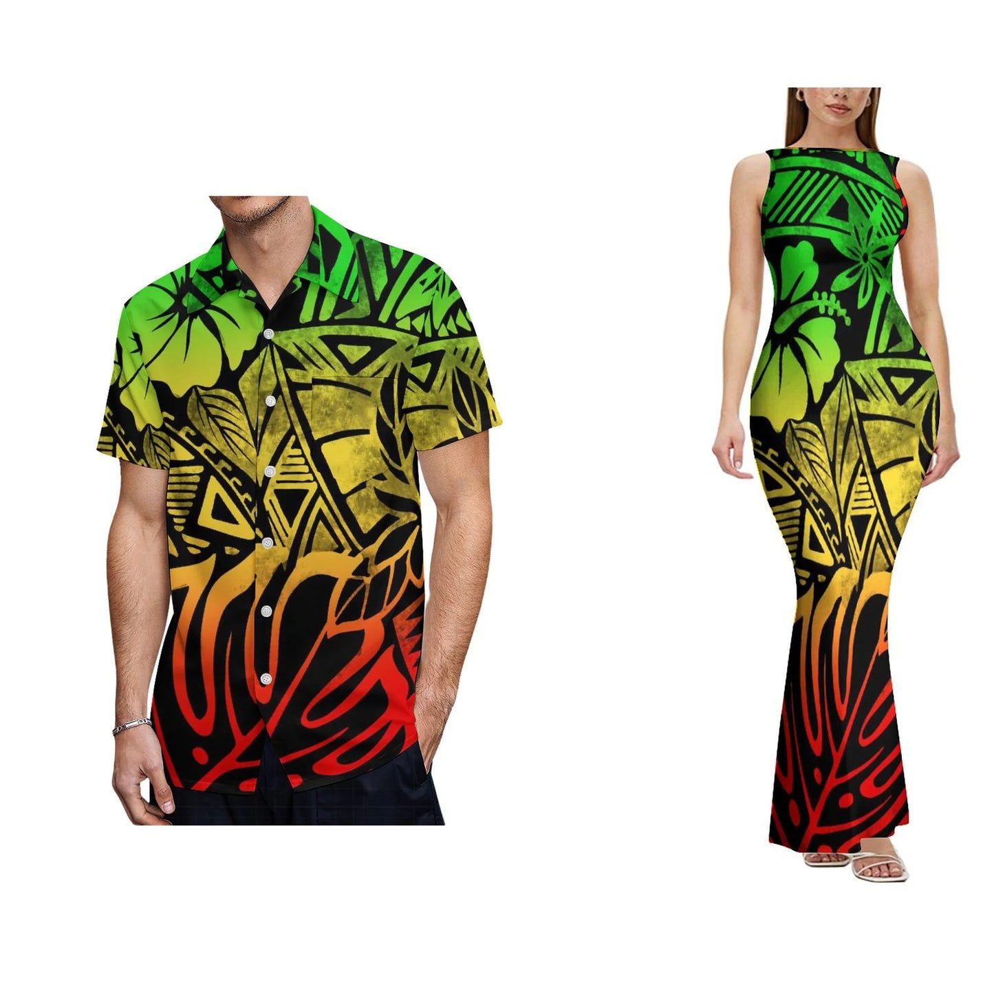 Backless Dress  Design Women's Sleeveless Design Clothes Polynesian Dress and Men's Aloha Shirts