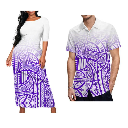 Polynesian Floral Print Custom Summer Crew-Neck Puletasi Diagonal Design New Set  Matching Clothing