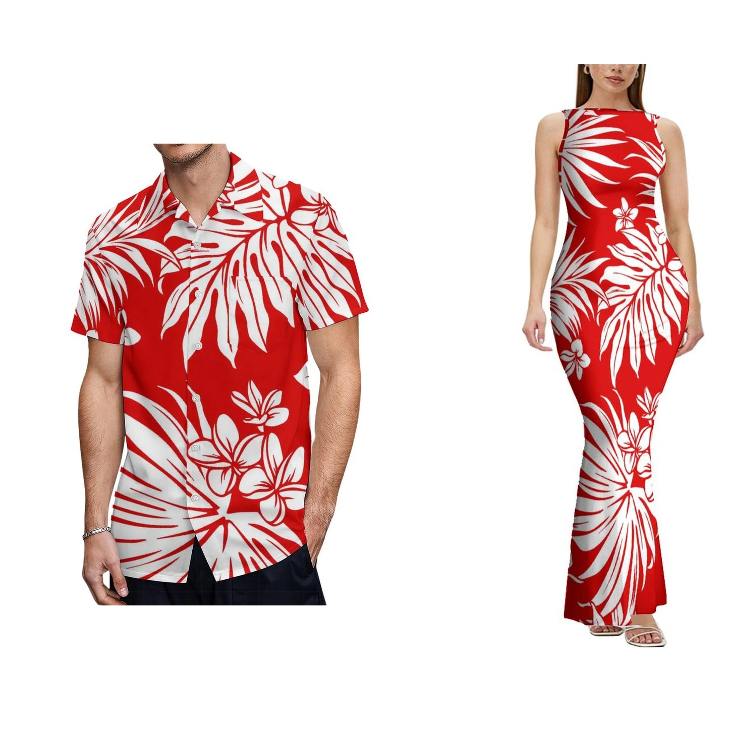 Backless Dress  Design Women's Sleeveless Design Clothes Polynesian Dress and Men's Aloha Shirts