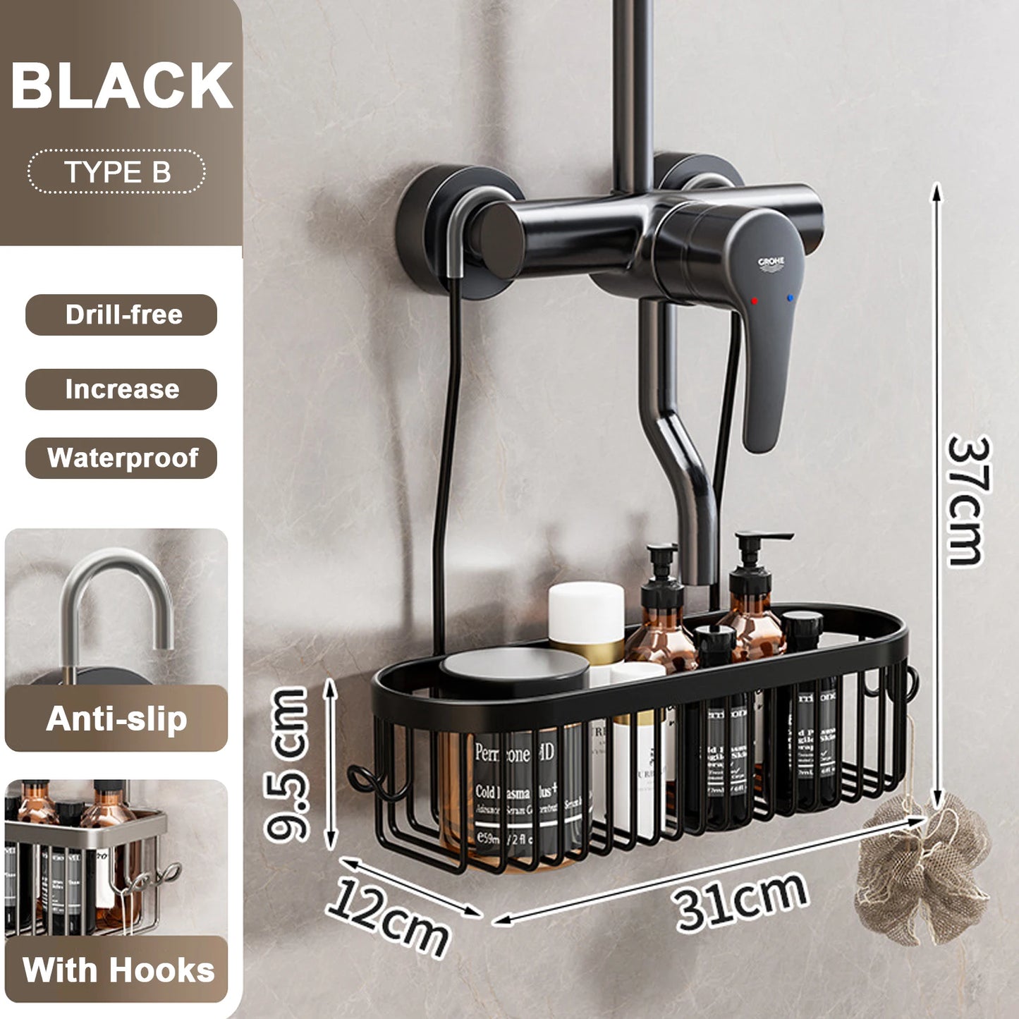 Convenient Toilet Shower Rack with No Drilling Installation Bathroom Storage Basket for Shower Room and Bath Products