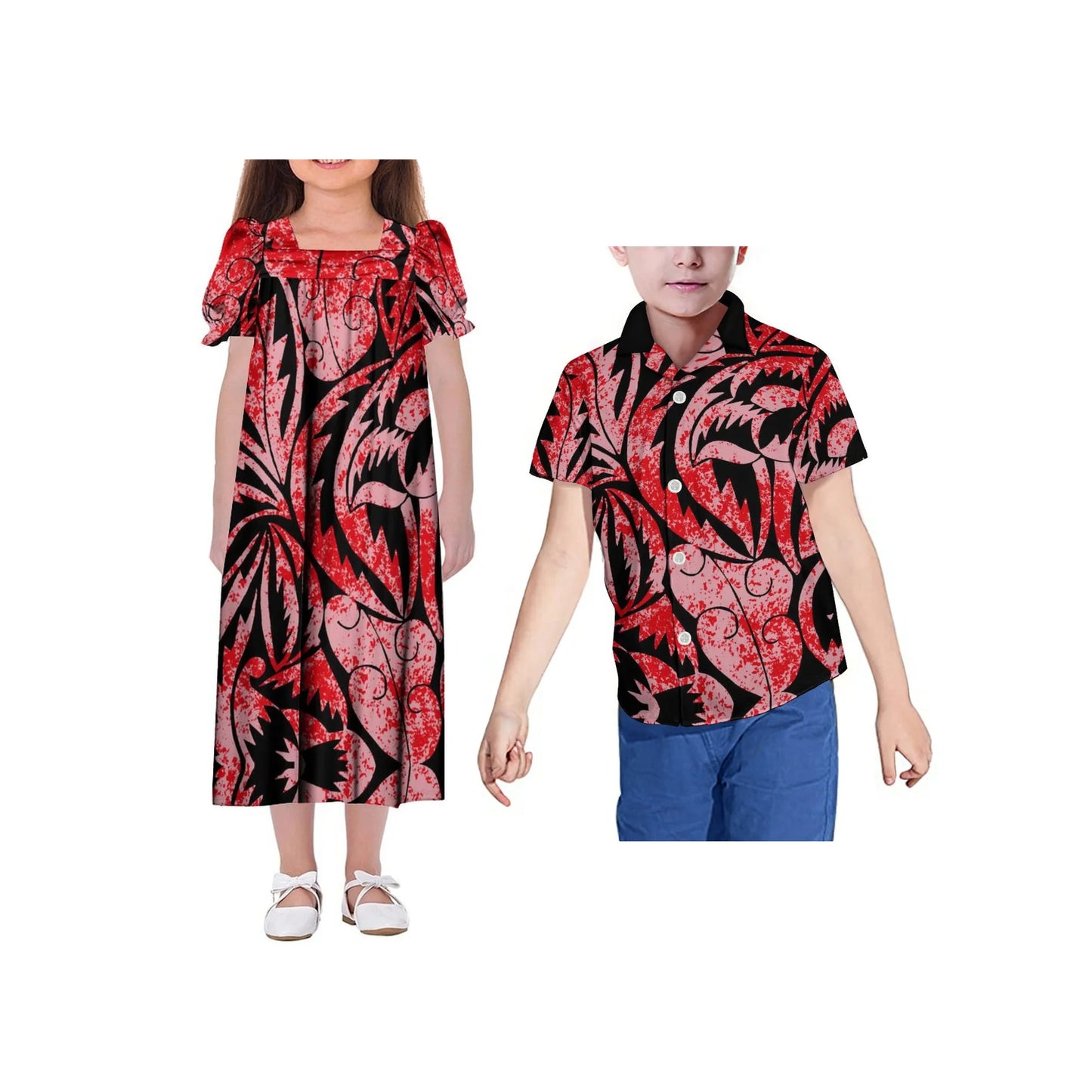 Polynesian Custom Women'S Mumu Dress New Children Skirt Summer Short Sleeve Suit Men'S Shirt