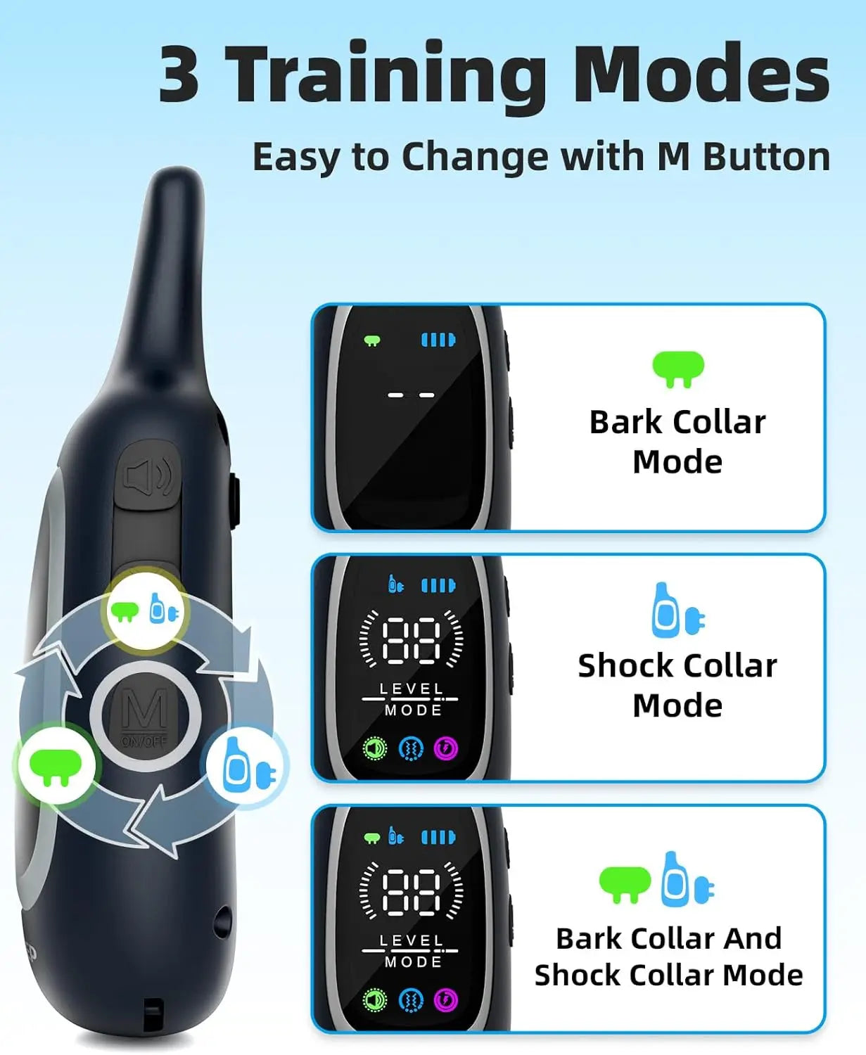 2-in-1 Dog Shock & Bark Collar, 3300FT Remote Training E-Collar, IP67 Waterproof, Anti-Bark/Beep/Vibration/Shock Modes for Dogs