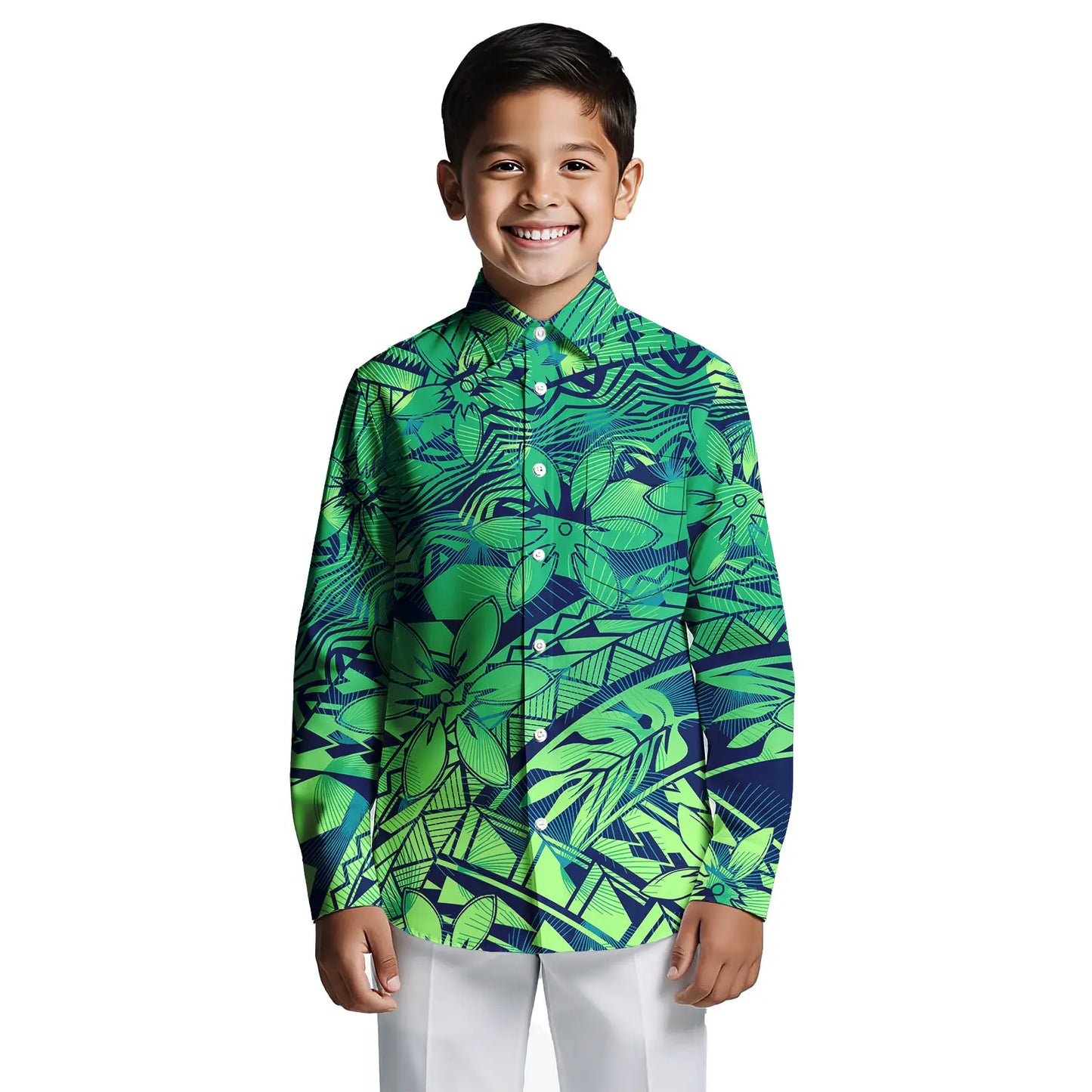 Custom Print on Demand Boys Beach Tropical Hawaii Shirt Boy Polynesian Tribal Button Down Aloha Long Sleeve Boys Shirts