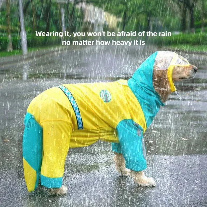 Large Dog Dinosaur Raincoat, Four-Legged Waterproof Clothes.