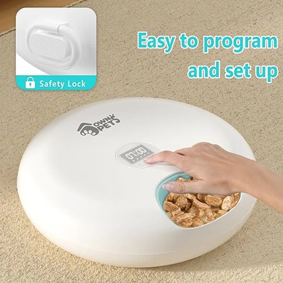 6 Meals Automatic Pet Feeder for Wet/Dry Food with 2 Ice Packs, Programmable Timed Feeder Cordless Rechargeable Battery.