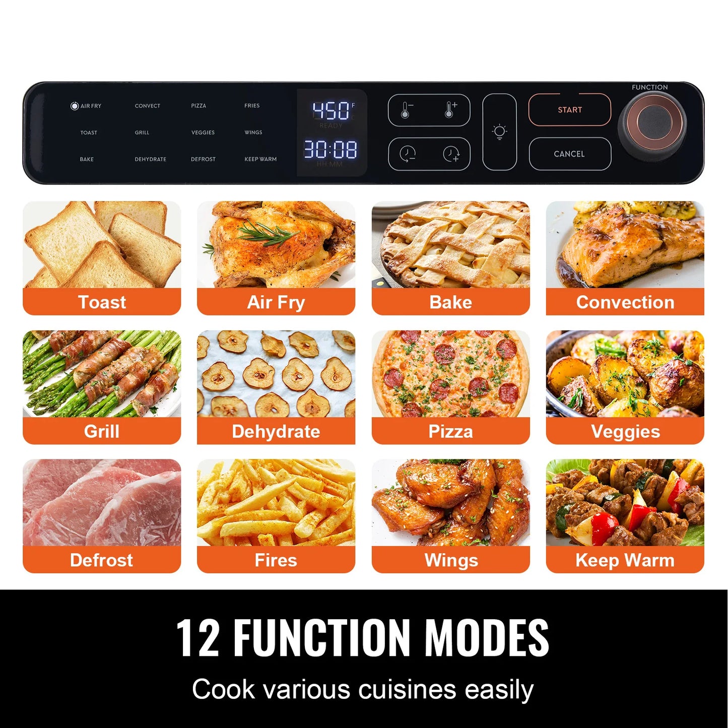 Air Fryer Toaster Oven 25L Convection Oven 1700W Stainless Steel Toaster Ovens Countertop Combo with Grill for Kitchen