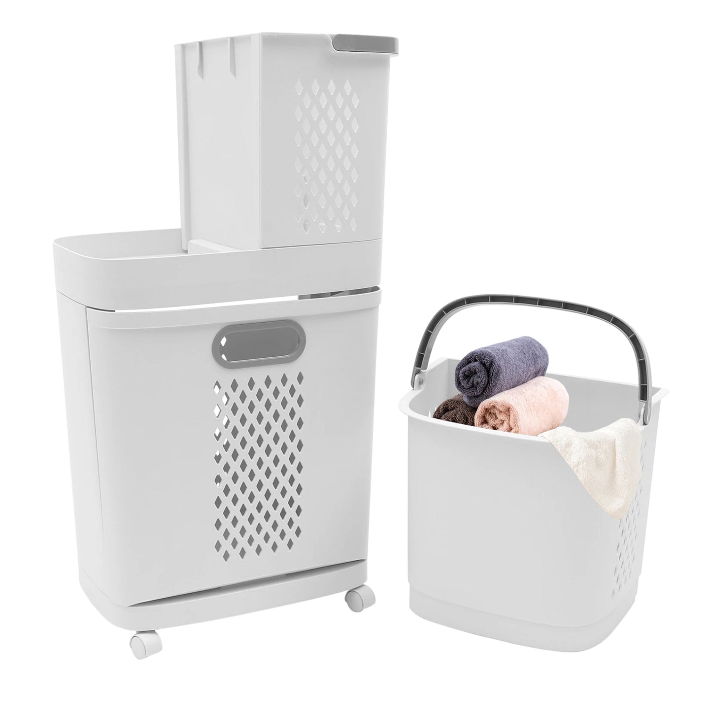 Laundry Hamper Organizer with 3-Tier Baskets, Removable Wall-Mountable Hampers, Tilted Design, Space-Saving Solution