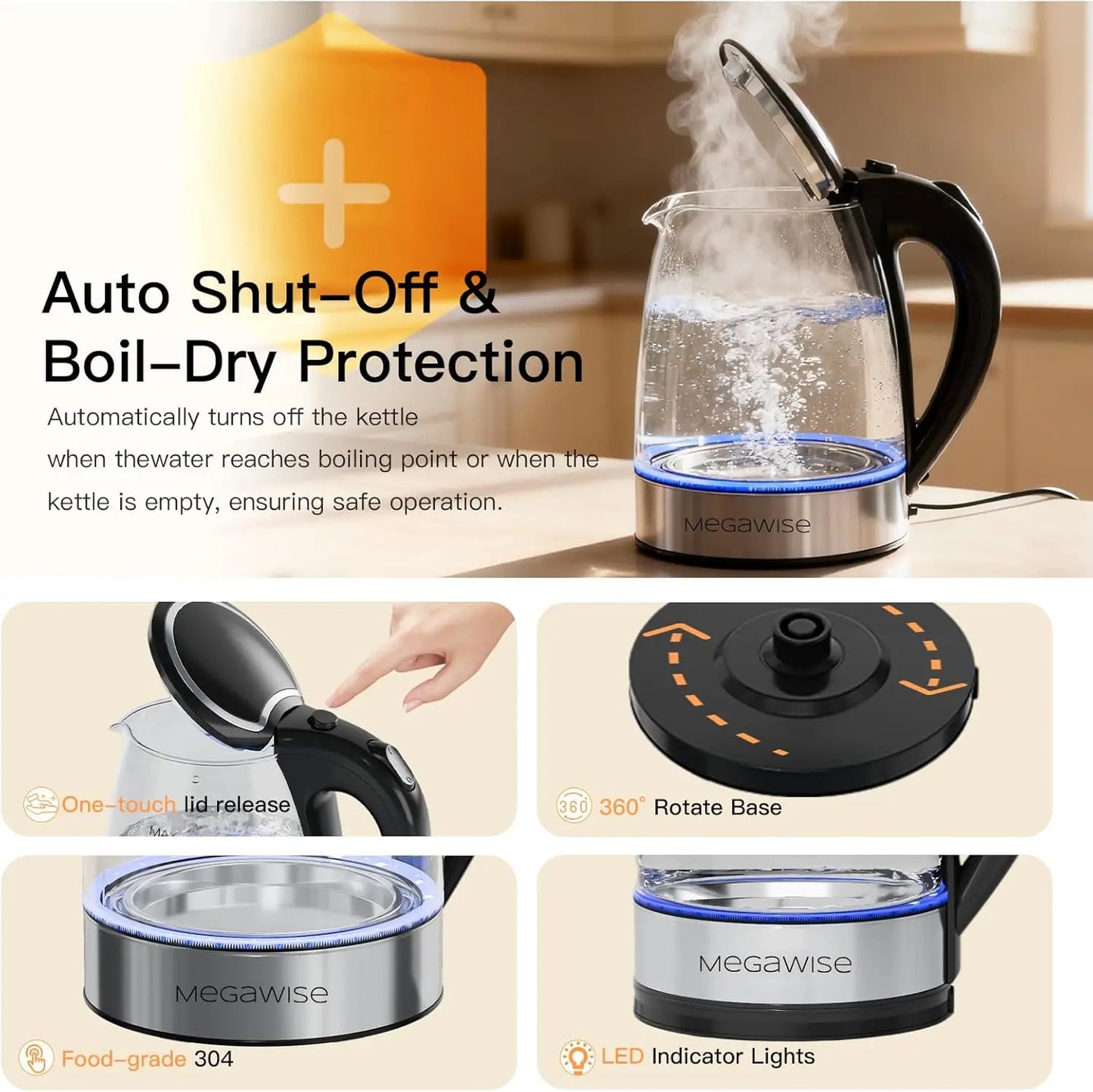1.8L Electric Kettle CX-817 - Fast Boil, Auto Shut-Off, Boil-Dry Protection, (1.8L)