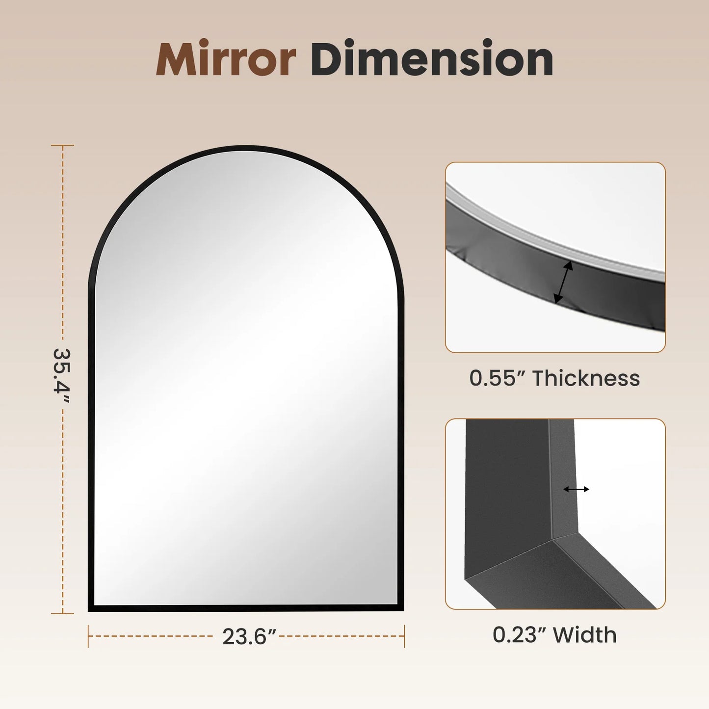 26"x38" Arched Metal Framed Bathroom Mirrors for Wall  Hanging Mirror Glass Mirror Modern Wall Decor For Bedroom Entryway